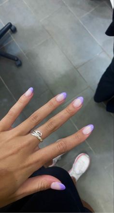 French Tip Color Nails Almond, Almond Nails French Tip Purple, Almond French Tip Nails Color Summer, Colores French Tip Nails, Purple French Tip Nails Acrylic Almond, Colored French Tip Nails Blue, Almond Nails With Tips, Purple Tip Almond Nails, French Nail Color Tips