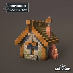 an image of a small house made out of lego bricks with the words armor workshop on it