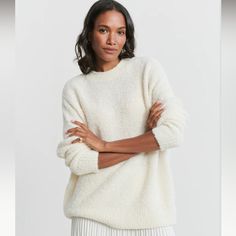 Jenni Kayne Alpaca Boucle Cocoon Crewneck Sweater. Oversized, Chunky Knit. 89% Alpaca 11% Polyamide Jenni Kayne, Oversized Crewneck, Matching Family Pajamas, Pant Shirt, Ivory Color, Model Photos, Crewneck Sweater, Summer House, Cream White