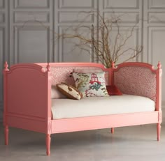 Lovely Louis 'Painted Outside Upholstered Inside' Daybed Daybed Canopy, Steel Bed Frame, Daybed Mattress, Beautiful Bed, Steel Bed, Upholstered Daybed, Day Bed, Wood Detail, Linen Upholstery