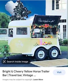 an instagram page with a yellow and white food truck parked in front of a house