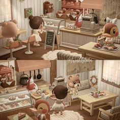 an animated image of some people in a kitchen and living room with food on the table