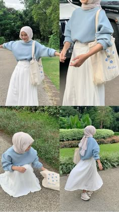 Korean Dress Hijab, Blue Outfit Hijab, Dress Korean Style Hijab, Ootd Korean Style Hijab, Outfit Hijab Casual Rok, Outfit Hijab Simple, Mix And Match Outfits Hijab, Korean Style Hijab, Stylish Outfits Casual