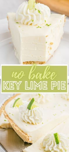 no bake key lime pie on a plate with the title overlay above it