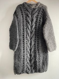 SKADI Grey Wool Long Coat, Chunky Long Cardigan, Winter Long Wool Coat, Knit Long Coat - Etsy Chunky Knit Winter Outerwear, Gray Chunky Knit Outerwear For Winter, Wool Chunky Knit Winter Cardigan, Hand Knitted Sweater Coat For Fall Weather, Hand-knitted Sweater Coat For Fall And Cold Weather, Hand Knitted Sweater Coat For Fall, Hand-knitted Sweater Coat For Fall, Cozy Chunky Knit Wool Knitting Pattern, Winter Wool Sweater Coat With Chunky Knit