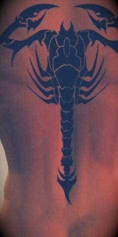 the back of a man's torso with an image of a scorpion on it