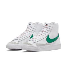 Nike Wmns Blazer Mid '77 Vintage 'White Malachite' CZ1055-119 Nike Blazer Mid 77 Women, Nike Blazer Mid 77 White, Blazer Mid 77 Vintage, Mid Top Shoes, Nike Blazer Mid 77, Tenis Nike, Look Retro, Nike Blazer Mid, Nike Blazers Mid