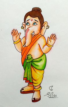 Paintings Watercolor Easy, Ganesha Drawing For Kids, Lord Ganesha Drawing, Ganesh Drawing, Watercolor Easy, Friend Drawings