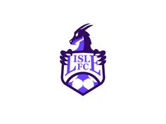 a purple and white logo for a soccer team