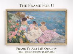 the frame for u is displaying an image of three women sitting by the water