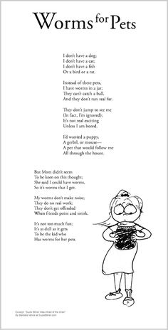 the poem worms for pets is shown in black and white