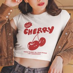 Kpop Grunge, Cherry Shirt, Pastel Goth Outfits, Y2k Outfit Ideas, T Shirt Cut, Graphic Crop Top, Korean Street, Summer Crop Tops, Cherry Print