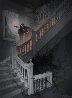 an illustration of a person on a staircase