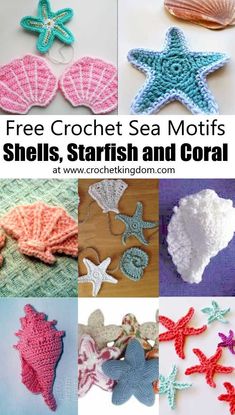 free crochet sea motif shells, starfish and corals are featured here