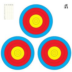 three blue and yellow circles with one red circle in the middle, on a white background