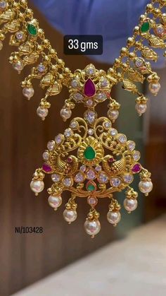 Gold Haram Designs, Indian Gold Necklace Designs, 22 Carat Gold Jewellery, Gold Haram, Simple Gold Earrings, Bridal Necklace Designs, Black Beads Mangalsutra Design