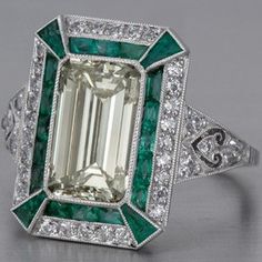 emerald deco Emerald Cut Diamond Engagement Ring, Emerald Cut Diamond Engagement, I Love Jewelry, Vintage Jewels, Art Deco Ring, Art Deco Jewelry