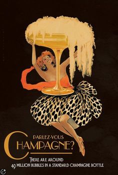 an advertisement for champagne with a woman holding a large glass in her hand and the caption says,