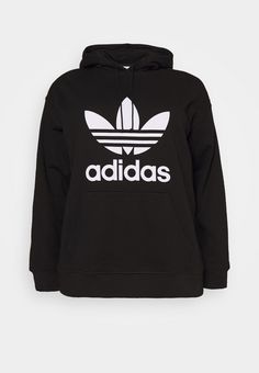 adidas Originals TREFOIL HOODIE ADICOLOR HOODED - Hoodie - black/white - Zalando.de Black Hoodie, Adidas Jacket, White Black, White And Black, Athletic Jacket, Black White