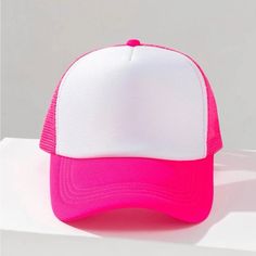 Hot Pink Trucker Hat! Perfect Condition With Tags Pink Trucker Cap, Pink Trucker Hat, Men Fashion Photoshoot, Hat Aesthetic, Fashion Photoshoot, Trucker Cap, Neon Pink, Men Fashion, Trucker Hat