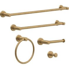 brass bathroom accessories set with towel ring and toilet paper dispenser in satin gold