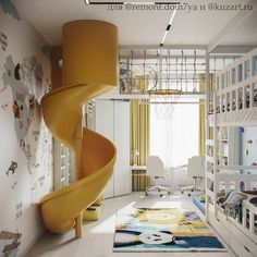 a spiral staircase in a child's room