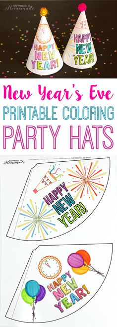 new year's eve printable coloring party hats for kids to color and decorate