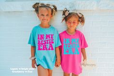 "Bestie Shirt, In My Bestie Era, Girls Best Friend Shirt, Kids Besties Shirt, Funny Toddler Shirt, Youth Comfort Colors® Big Sister Shirt Keep your little ones on trend  when heading back to school with our concert inspired retro era design. Comfort Colors® are 100% heavyweight cotton.  They are soft and comfortable.  Sure to be a favorite. 📋 HOW TO ORDER: 1. Select the size 2. Select the color (Limited colors available in XXS) 3. Select the quantity  4. Add personalization if required 5.Add to Matching Bestie Shirts, Besties T Shirts, Toddler Best Friend Shirts, Playful Cotton T-shirt For Sleepovers, Best Friend Shirts For 2 Girls Bffs, Toddler Dance, Friend Shirt, Cheerleading Shirts, Funny Toddler