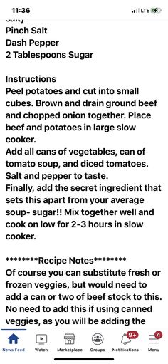 the recipe is displayed on an iphone screen