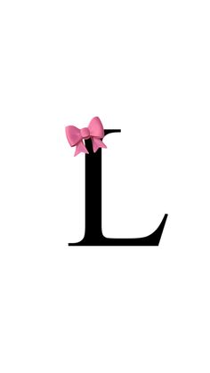 the letter l has pink bows on it's head and is black with a white background