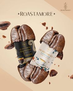 an advertisement for roastamore with chocolate and coffee