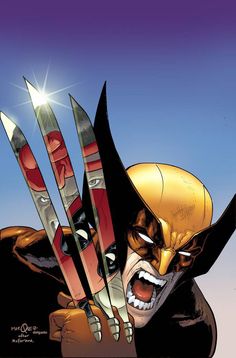 the wolverine is holding two skis in his hands