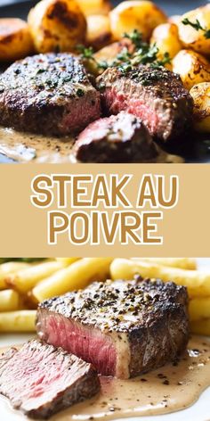 steak au poivre with potatoes on the side