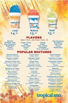 an advertisement for tropical sun ice creams, featuring four different flavors and the names