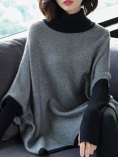 Affordable price buy Sweaters on Stylewe, SPU: 11SW9N433A, Color: Black, Activity:Daily, Clothes Length:Regular. Plain Sweaters, Casual Turtleneck, Daily Clothes, Stylish Work Attire, Boho Style Outfits, Buy Sweaters, Loose Long Sleeve, Button Sweater, Winter Stil