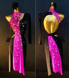 the back of a mannequin's dress with pink and black sequins