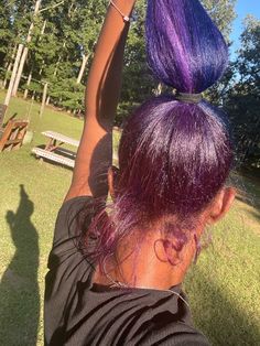 Hair Dye Ideas Whole Head, Dyed Natural Hair Purple, Honey Blonde And Purple Hair, Purple And Blue Hair Black Women, Hair Dye Inspo Black Women, Dyed Natural Hair Ideas, Dark Purple Natural Hair, Purple Dyed Hair Black Women, Colors To Dye Ur Hair