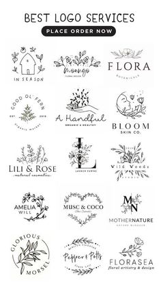 the logos for best logo services are shown in black and white, with flowers on them