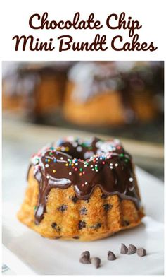 chocolate chip mini bundt cakes on a white plate