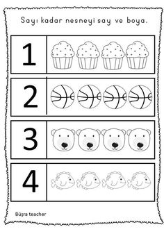 the worksheet for numbers 1 - 3 with pictures of animals and cupcakes