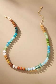 Rainbow Stone Necklace | Anthropologie Stone Necklace Diy, Anthropologie Necklace, Women Vacation, Rainbow Stone, Vacation Clothes, Resort Wear For Women, Beaded Necklace Diy, Rainbow Necklace, Gemstone Beaded Necklace