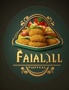 the logo for falafel is shown on a green plate with gold lettering