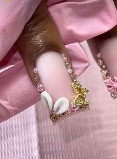 Diamond Nail Placement, Diamond French Tip Nails, Diamond French Tip, Nails Pink And Gold, Glow Nails