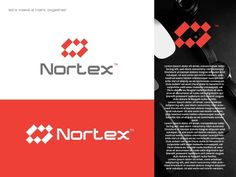 the logo for nortex is shown in red, white and black