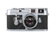 an old fashioned camera on white background with clipping for the lens to be used