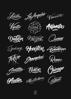 several different types of lettering on a black background