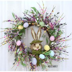 a wreath with an easter bunny on it