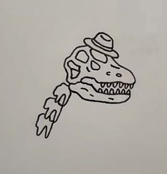 a drawing of a dinosaur with a hat on it's head