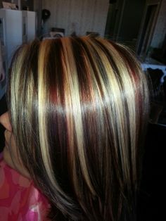 Red, Blonde & Brown highlights & Lowlights Pinwheel Hair Color, Red Blonde Hair, Colour Hair, Violet Hair, Red Brown Hair, Dark Blonde Hair, Hair Color Highlights, Red Hair Color, Hair Stuff