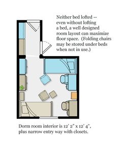 the floor plan for a small apartment with two beds and one living room in it